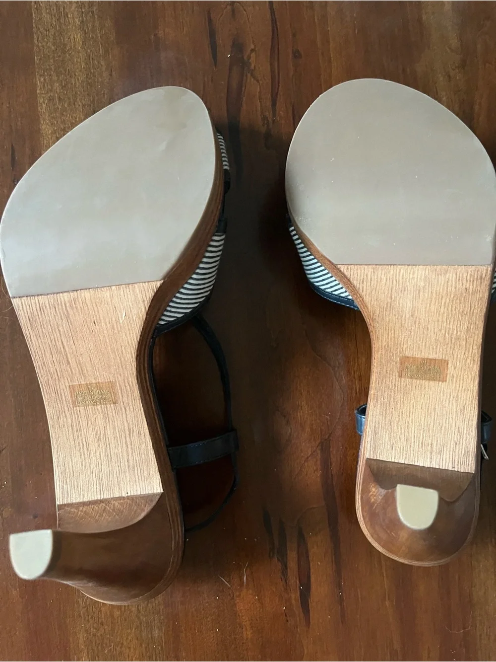 Ann Taylor Navy Strappy Heels with Navy-and-White Striped Toe